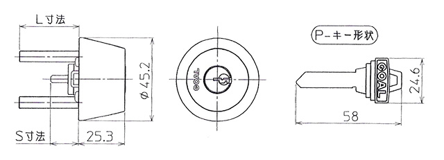 P-TX 5 TSF型シリンダーの寸法図