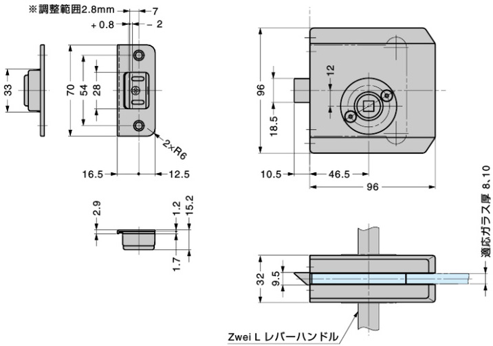 スガツネ「Zwei L(ツヴァイル)」ZL-1601型 寸法図